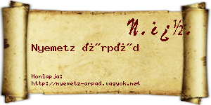 Nyemetz Árpád névjegykártya